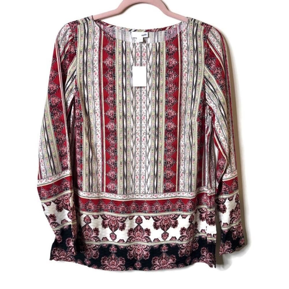 J. Jill Long Sleeve Blouse Size X -Small NWT Red, white and black pattern XS